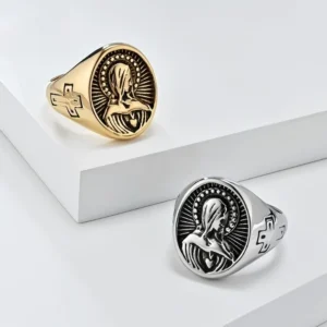 Virgin Mary Cross Ring Stainless Steel Punk Style Male Personality Versatile Fashion Rings Boutique Jewelry